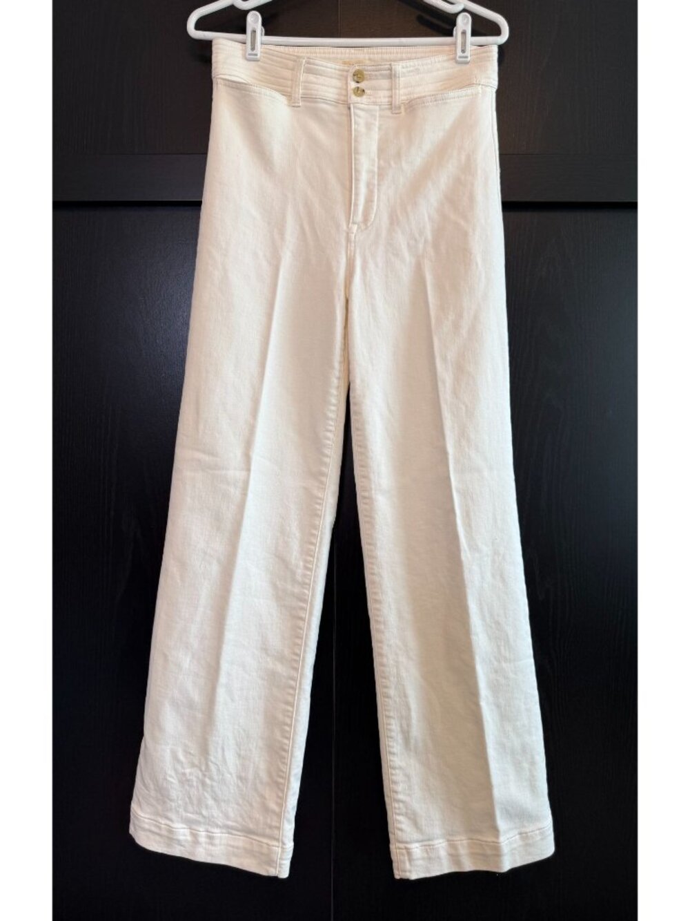Faherty Stretch Terry Harbor Wide Leg High Rise Pants Size 29 White Boho Luxury